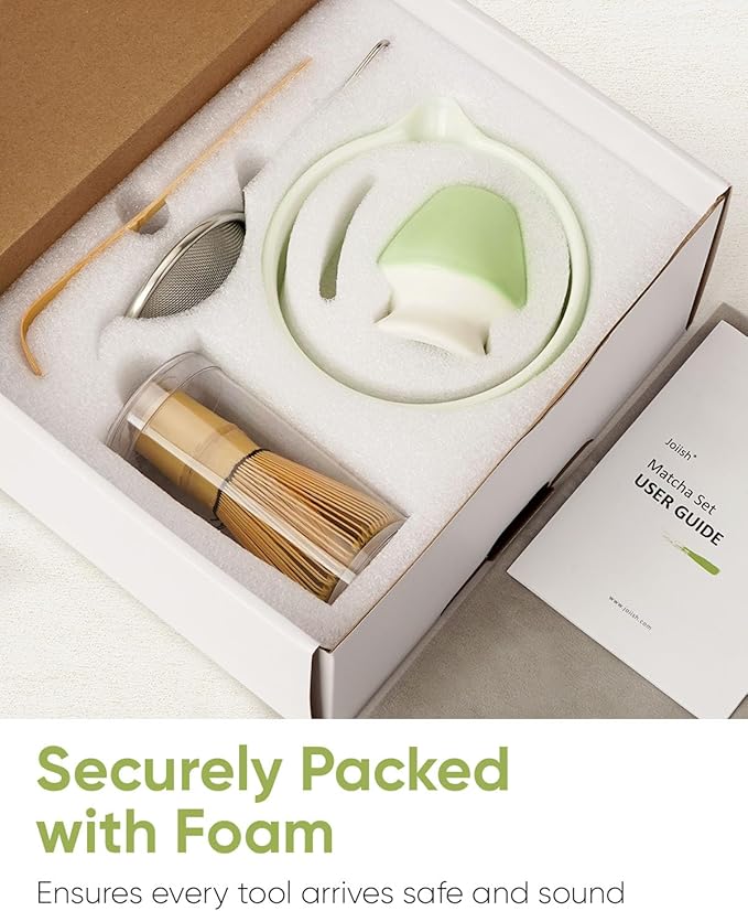 Matcha Whisk Set Kit, 5-PC Ceramic Matcha Bowl with Spout & Holder, Bamboo Whisk, Sifter, Scoop, Traditional Japanese Matcha Tea Making Tools, Complete Gift Set