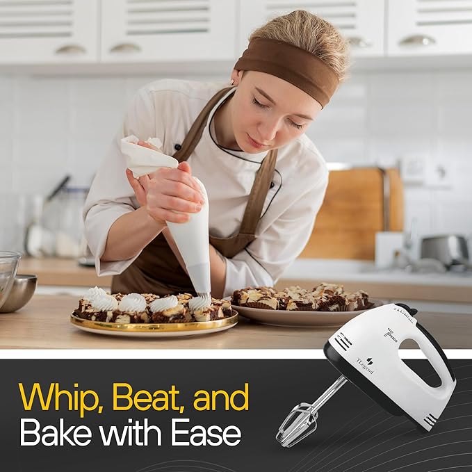 Hand Mixer Electric Handheld – 7 Speed Ultra Power Electric Mixer Handheld (White)