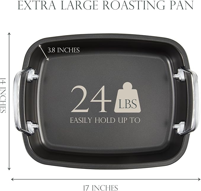 KITESSENSU Nonstick Turkey Roasting Pan with Rack, Gold