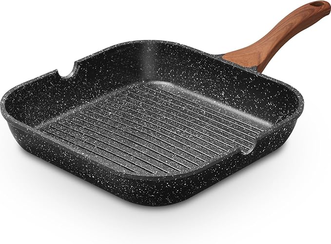 ESLITE LIFE 11 Inch Nonstick Grill Pan for Indoor Cooking, Versatile Induction Square Large Grilling Skillet Steak Pan for Stove Tops, PTFE & PFOA Free, Black