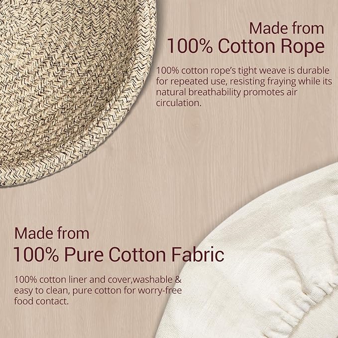 Sourdough Proofing Basket, 9" Round & 10" Oval Cotton Rope Banneton Basket Set with Washable Liners & Covers Artisan Bread Baking Supplies, Banneton Bread Proofing