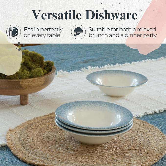 Portmeirion Potter’s Mist Oatmeal Bowls (Set of 4) - Versatile Earthenware Bowls for Kitchen, Soups, Cereal & Desserts - Dishwasher & Microwave Safe - Made in UK Dinnerware Collection (Blue Mist)