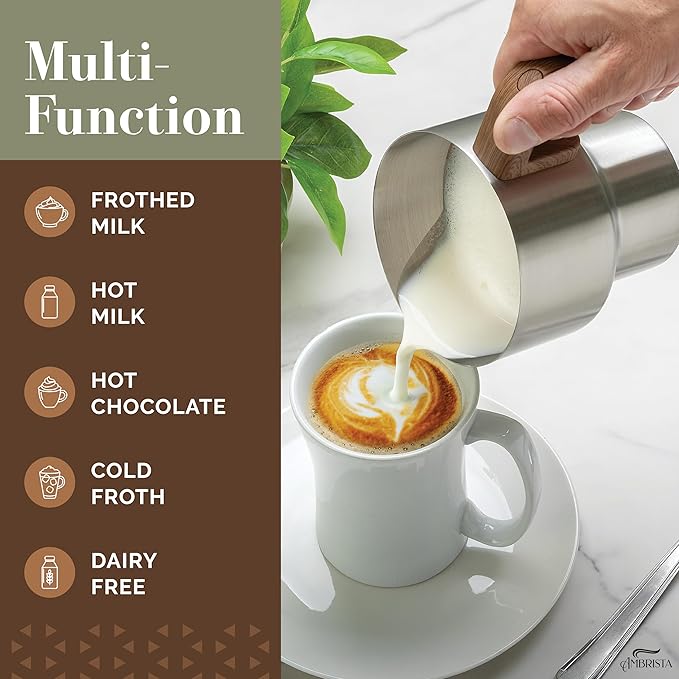 All in One 16oz Stainless Steel Electric Milk Frother | Foam Maker for Coffee | Hot and Cold Froth, Heated Milk, Hot Chocolate and More | Dishwasher Safe and Easy to Clean