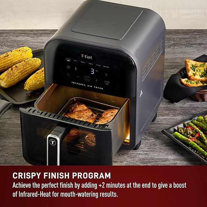 T-fal Infrared Air Fryer, 2x Faster Than Traditional Heating*, Large Air Fryer Toaster Oven Combo, 6 Qt Digital Touch Screen, 7-in-1 Cooking Functions, No-Shake Technology, 1550W, Black,