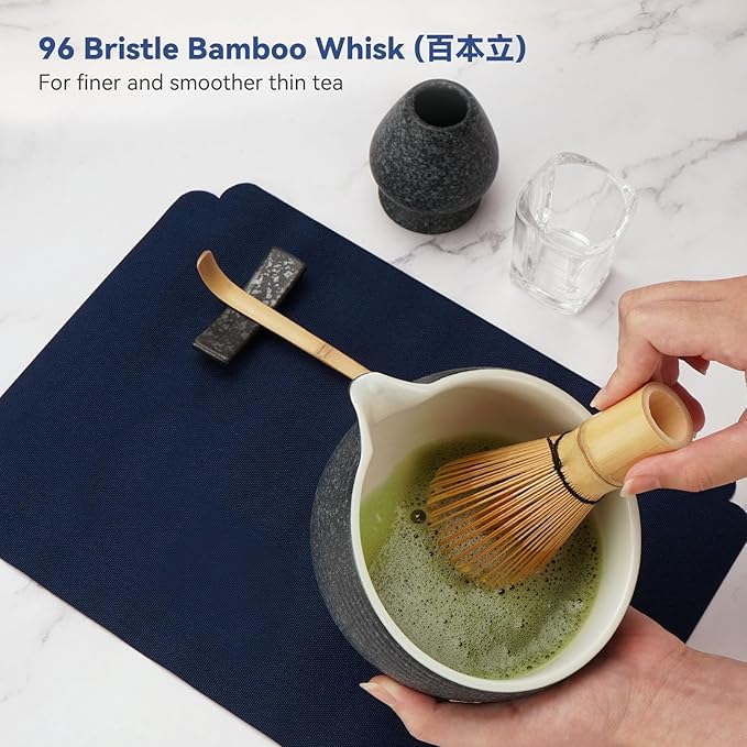 10-Pcs Matcha Kit Set, Whisk and Bowl with Spout & Measuring Spoon, Japanese Tea Making Tools, Charcoal Grey