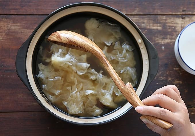 Wooden Spoons for Cooking, 3Pcs Wooden Ladle for Soup, Non-Stick Wooden Spoon, Natural Teak Wood Cooking Spoons, Kitchen Utensils set