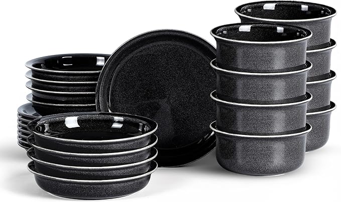 Stone Lain Slate 24-Piece Dinnerware Set Stoneware, Plates and Bowls Set, Dishwasher and Microwave Safe, Dish Set for 8, Black