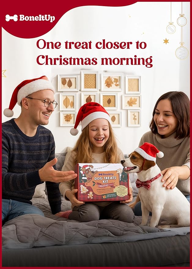 Dog Treat Kit for Christmas – 2 Silicone Christmas Edition Cookie Molds, 5 Cookie Cutters, 10 Recipes, Bow, Dog Hat, 4 Decorating Balloons, Decorating Pen – Ideal DIY Kit for Dogs Lover
