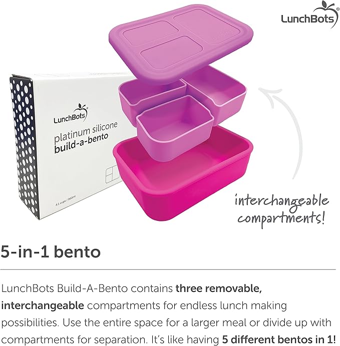 LunchBots Build -a- Bento Lunch Box, Silicone Bento Box for Kids, Multi-Compartment Lunch Container, Oven & Dishwasher Safe, BPA Free, 32 oz - Tie Dye Light Blue