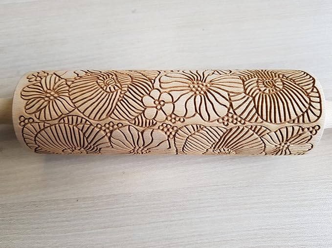 POPPY Embossing Rolling Pin with Wildflower Corn Poppies Pattern. Dough roller for embossed cookies and Pottery by Algis Crafts