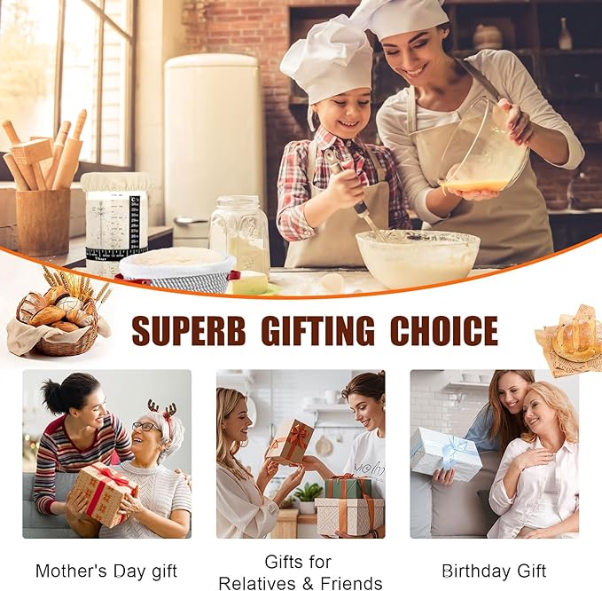 Sourdough Starter Kit, Sourdough Bread Baking Supplies, Cotton Rope Banneton Bread Proofing Basket Set with Sourdough Starter Jar for Bread Making Baking, Sour Dough Kit Tools Gifts for Bakers Women