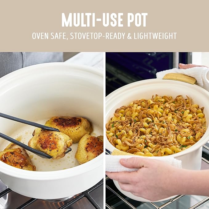 GreenLife 8QT Slow Cooker, Non-Toxic PFAS-Free Ceramic Nonstick Removable Interior Bowl, Programmable, Family Friendly, Keep Warm, Stovetop & Oven Safe, Dishwasher Safe Parts, Timer, Glass Lid, Cream