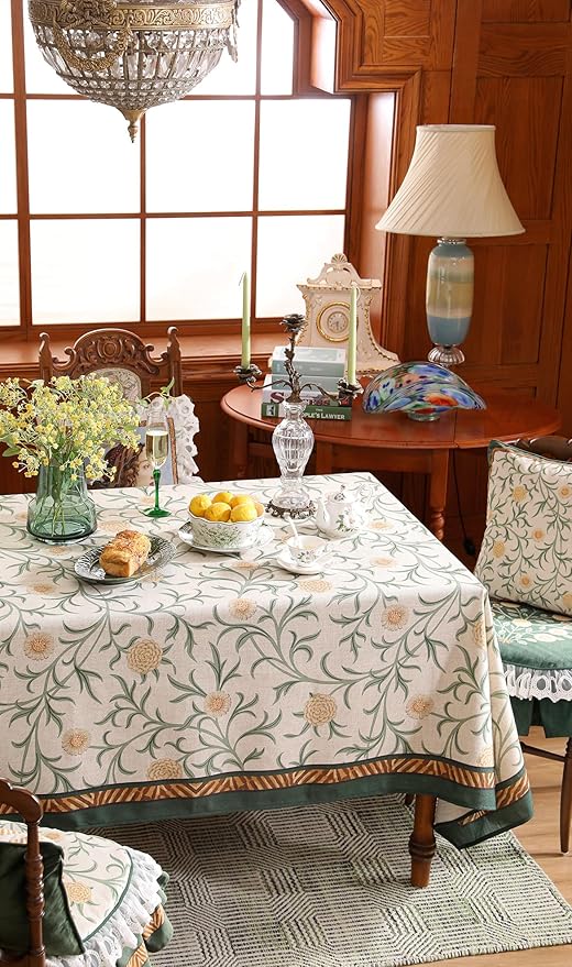 patdrea Designer Floral Linen Table Cloth for Sqaure Table,Vintage French Tablecloth,Small Colorful Decoration Cover for Kitchen Dining,Christmas,Party,Thanksgiving,67"x67"-Littledaisy