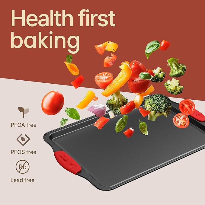 18-Piece Kitchen Oven Baking Set: Nonstick Gray Marble Coating, Carbon Steel Bakeware, Silicone Handles, Dishwasher Safe, Professional Quality, PFOA-Free