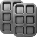 Beasea Nonstick Brownie Pan, 2 Pack 6 Cavity Black Square Brownie Muffin Pan Cake Pan Mini Cheesecake Cupcake Bakeware Carbon Steel 2x3 Cutter Brownie Baking Tray Bakeware for Oven Baking