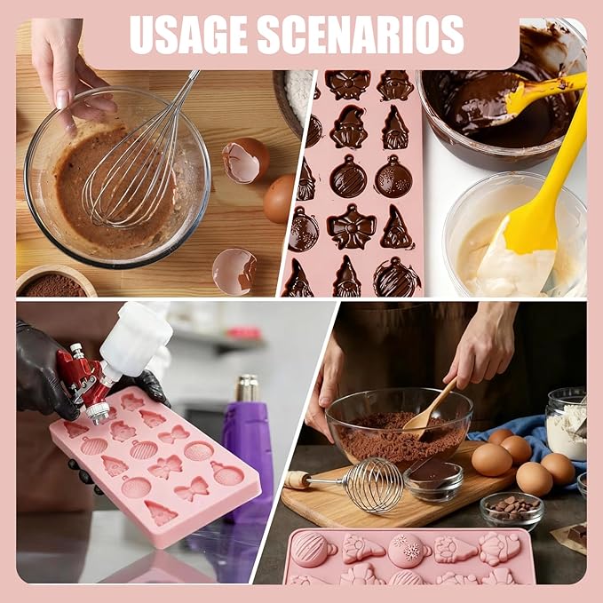 2 Pack Cowboy Chocolate Molds, Western Theme Silicone Mold Baking with Cowboy Hat, Cowboy Boot and Horse, Suitable for Making Chocolate, Candy, Cakes, Cupcakes (Pink-Christmas-2PCS)