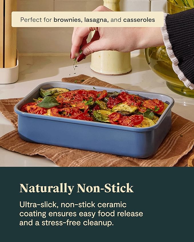 Caraway Nonstick 9” x 6.5” Small Rectangle Baking Pan Duo – Non-Toxic, PTFE & PFOA Free – Aluminized Steel Core – Deep Ceramic Baking Pan for Casseroles, Lasagna & More - Perracotta