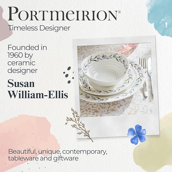 Portmeirion Sophie Conran Lavandula Cereal Bowl - 7.5 Inch Porcelain Soup & Ice Cream Bowls with Lavender Spring Design, Ripple Texture, Freezer to Oven Safe Dinnerware Collection