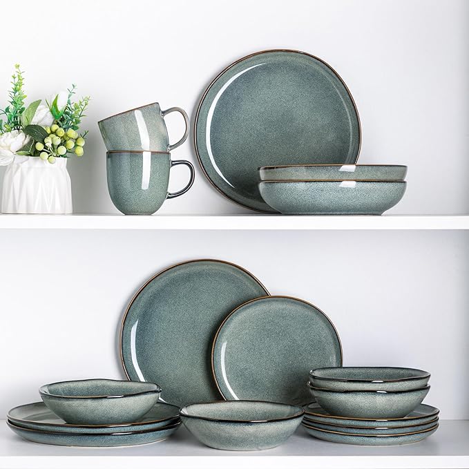 AmorArc Ceramic Dinnerware Sets,Handmade Reactive Glaze Stoneware Plates and Bowls Sets,Highly Scratch Resistant | Dishwasher & Microwave Safe Dishes Set,Service for 8 (24pc)