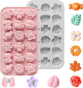 2PCS Silicone Flower Molds,Flower Chocolate Mold,Rose Leaf Tulip Daisy Bow Tie Candy Molds Silicone Gummy Jello Ice Cube Baking Soap Pudding Cookie Molds for Desserts Making,Cupcake Toppers,Cake Decor