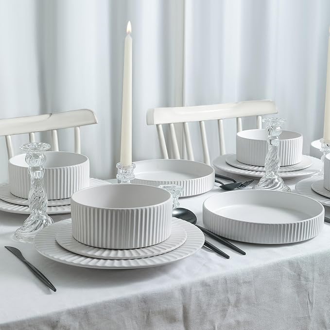 Christian Siriano Lusso 32-Piece Dinnerware Set Stoneware, White