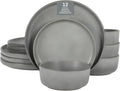 Gibson Elite Pasco 12 Piece (Service for 4) Plates and Bowls Reactive Glaze Dishes Stoneware Ceramic Dinnerware Set - Grey