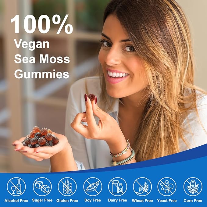 Vegan Ashwagandha Sea Moss Gummies - Black Seed Oil, Vitamin C&D for Immune Support, Digestive, Antioxidant 13 in 1 Bundle, Sea Moss Chlorophyll Advanced Strength Formula 2Pack 120 Gummies