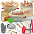 HASHMUST Banneton Bread Proofing Basket Kit, Sourdough Starter Jar Set, 9'' Round 10" Oval Fermentation Bowls Homemade Baking Supplies, Tools with Dough Whisk Cutter Lame Scraper Brush Scraper Bags