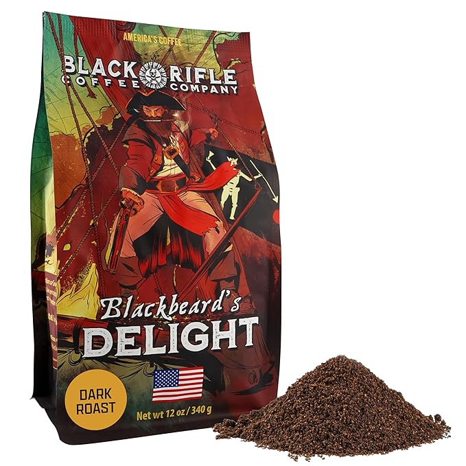 Black Rifle Coffee Company Blackbeard's Delight, 12oz Bag, Ground Coffee Dark Roast - Roasted Blend Made from Arabica Beans - Colombian & Brazilian Beans - Veteran Founded & American Made