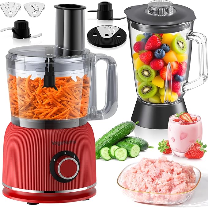 Food Processor and Blender Combo, 88 oz Food Chopper for Meat, Vegetable and Dough, 70 oz 700W Glass Jar Blender with 2 Speeds and Pulse for Smoothie, Nutrient Extractions, and More