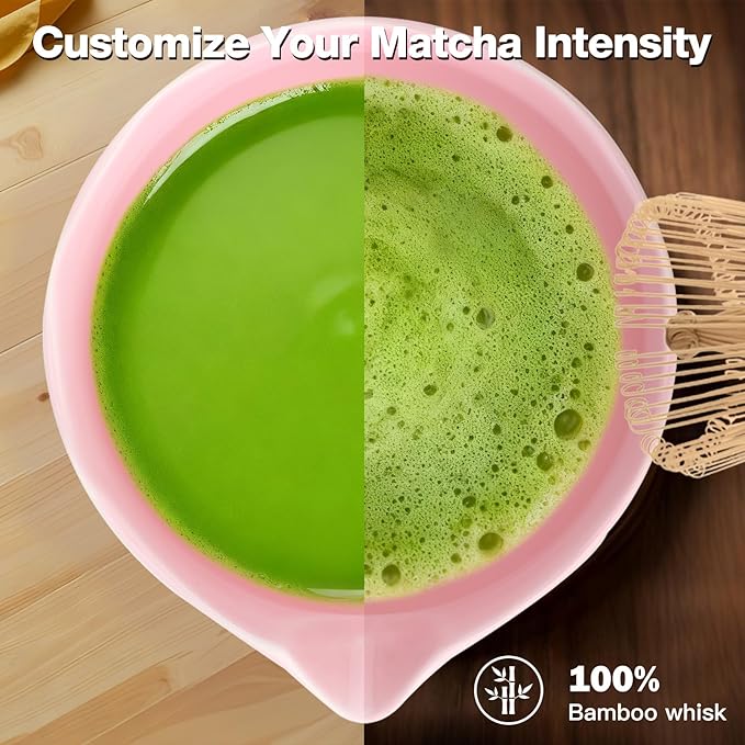 Matcha Whisk Set, 8-Piece Ceramic Japanese Matcha Bowl & Accessories Kit for Traditional Tea Ceremony, Home Use & Gifts (Pink)