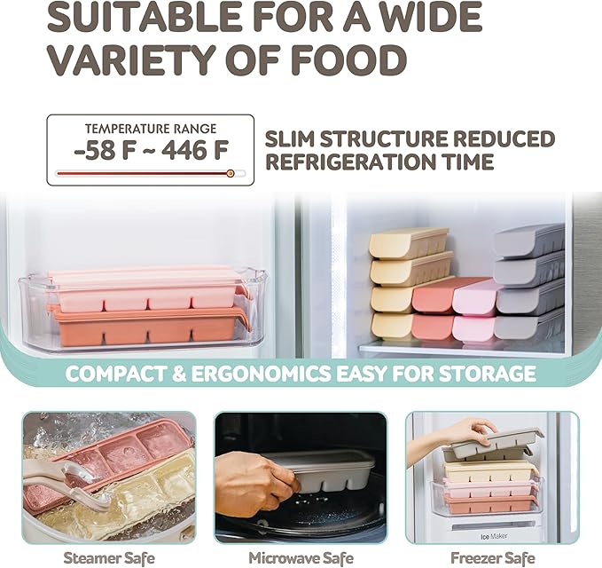 Silicone Freezer Trays with Lid, 0.7oz 12 Section 4 Sets - Leak Proof Silicone Freezer molds for Homemade Baby Food Breastmilk, Purees, Vegetables, Baby Food Jars Ice Tray with Lid BPA Free Mix