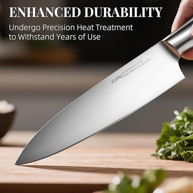 Knife Set Premium, Japanese 14 Pcs Kitchen Knife Block Set Enduring Razor Sharp High Carbon Stainless Steel, Black Chef Knives Set with Built-in Sharpener and Quality Acacia Wood Block