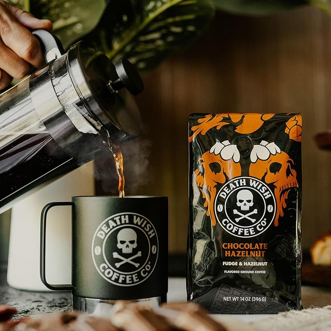 DEATH WISH COFFEE - Chocolate Hazelnut Ground Coffee, Fair Trade (14 oz) (Pack of 2)