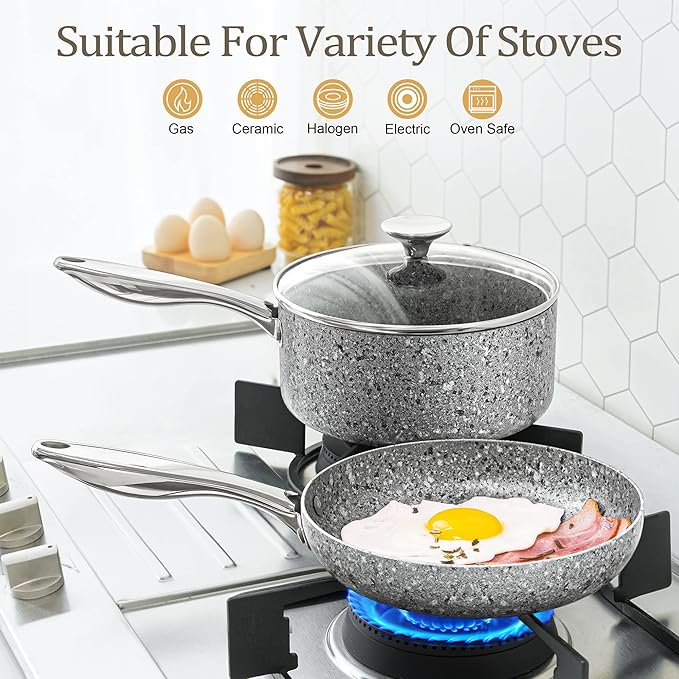 MICHELANGELO Frying Pans Set with 100% APEO & PFOA-Free Stone Non Stick Coating, Granite Skillet Set, Nonstick Skillets 3 Pcs,8/9.5/11 inch