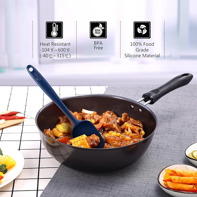 HOTEC 600℉ Heat Resistant BPA-Free Silicone Rubber Spatula Set, Kitchen Cooking Spatulas, Baking, Mixing, for Non Stick Cookware, Dishwasher Safe, Classic Blue Set of 5