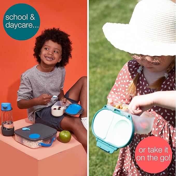 b.box Snack Box Reusable Snack Containers with Lids 2 compartments, Bento Box for kids and toddlers, Leakproof Lunch Box, BPA free and Dishwasher Safe Snack Container (Indigo Rose, 1 3/4 Cup)