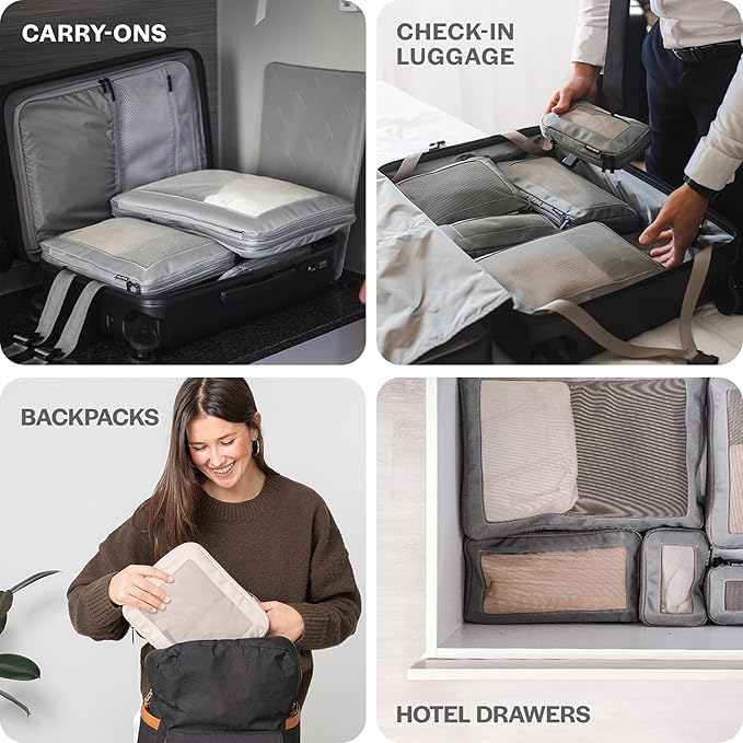 Aerotrunk Compression Packing Cubes for Travel - Luggage Organizer Bags - Double Zipper Packing Cubes for Suitcases (6-Pack, Rose)