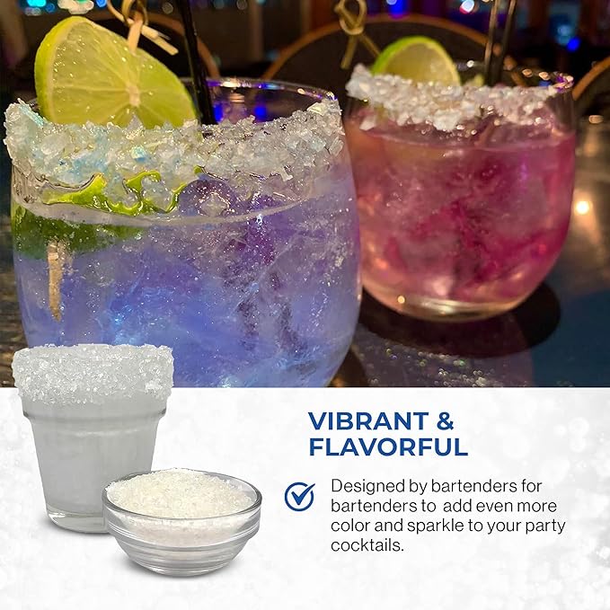Snowy River Clear, Cocktail & Margarita Sugar Rimmer - Vibrant Naturally Colored Sugar for Cocktail Rimming, Baking & Decorating, Medium Crystal - 80oz