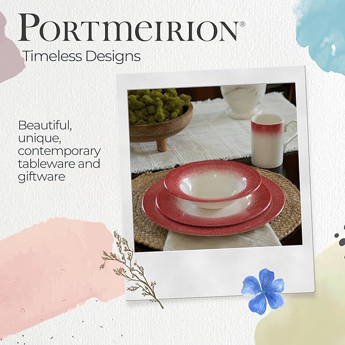 Portmeirion Potter's Mist Oatmeal Bowls (Set of 4) - Elegant Earthenware for Breakfast, Lunch & Dessert - Microwave & Dishwasher Safe Bowls, Handcrafted Stackable Bowl Collection (Red Mist)
