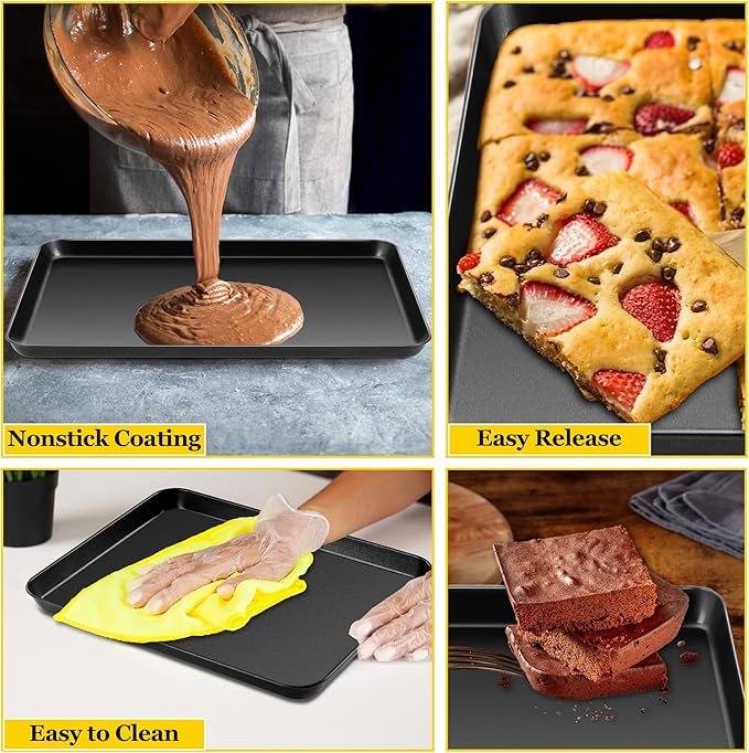 E-far Cookie Baking Sheet Set of 3, Nonstick Metal Sheets Pans Jellyroll Trays for Oven, Large/Medium/Small (16/12.4/10.4”) No-toxic Rectangle Bakeware for Baking Cake Bread, Easy Clean