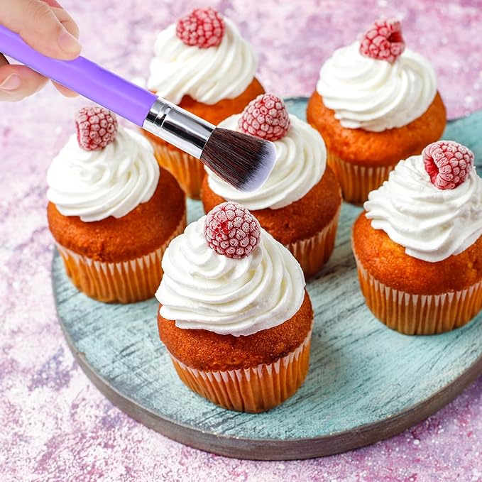 9 Pieces Candy Cookie Decoration Brush Cake Decorating Brushes Tools Set Cakes Pastry Baking Brushes Paint Brush Stainless Steel Straight Curved Tip for Baking Fondant DIY Cake Sugar(Purple Color)