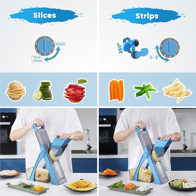 SupMaKin Upgrade Safe Mandoline Slicer Plus, Vegetable Chopper, Potato Slicer, Food Slicer Onion Chopper, Fry Cutter, Veggie Salad Dicer Kitchen Chopping Artifact Gifts (Blue)