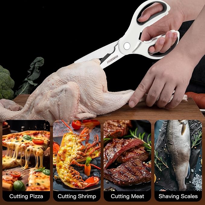 Kitchen Scissors with Magnetic Holder Heavy Duty Magnetic Scissors for Fridge, Kitchen Shears Magnet Sheath Set for Food Meat Pizza Herb Vegetables, White
