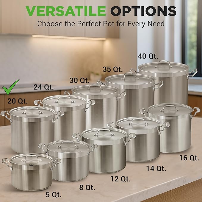 NutriChef 20 Quart Heavy-Duty Stockpot with Stainless Lid - Large Pot for Induction, Gas & Electric Cooktops, Perfect for Soups & Stews