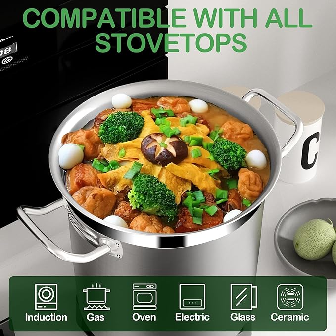 Stainless Steel Stock Pot with Lid – 24 Quart (6 Gallon) Heavy-Duty Cooking Pot for Soup, Stew, Pasta – Commercial & Home Use, Easy to Clean