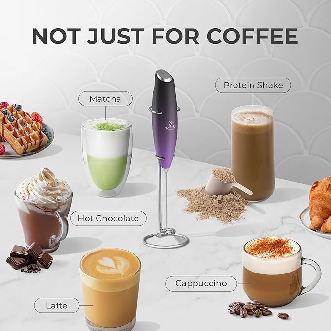 Zulay Kitchen Powerful Milk Frother Wand With 4 AA Duracell Batteries - Ultra Fast Handheld Drink Mixer - Electric Whisk Foam Maker for Coffee, Lattes, Cappuccino, Matcha & Creamer