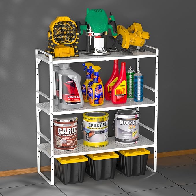 iPEGTOP Expandable Cabinet Storage Shelf Organizer Rack, Heavy Duty Stackable Steel Metal Spice Rack Adjustable Height Pantry Garage Shelf for Counter Kitchen Organization, White - 2 Pack
