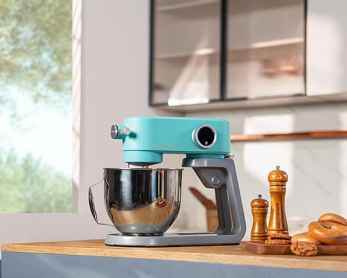 All-Metal Stand Mixer 5.3-Quart - Professional Kitchen Electric Food Mixer with Stainless Steel Mixing Bowl & Attachments for Baking, Dough & Cake, 8-Speed Control & Timer (Blue)