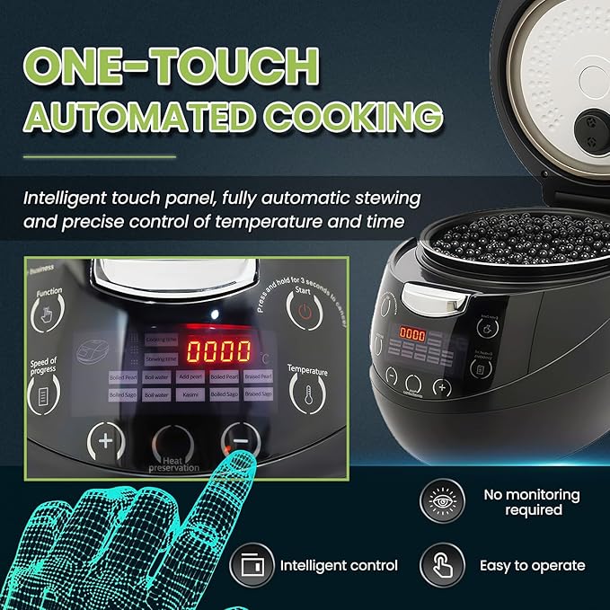 6L Boba Maker Machine, Automatic Commercial Boba Cooker with Even Heat Distribution, Intelligent Tapioca Cooker, for Milk Tea Stores Restaurants Dessert Stores Lounge Bars